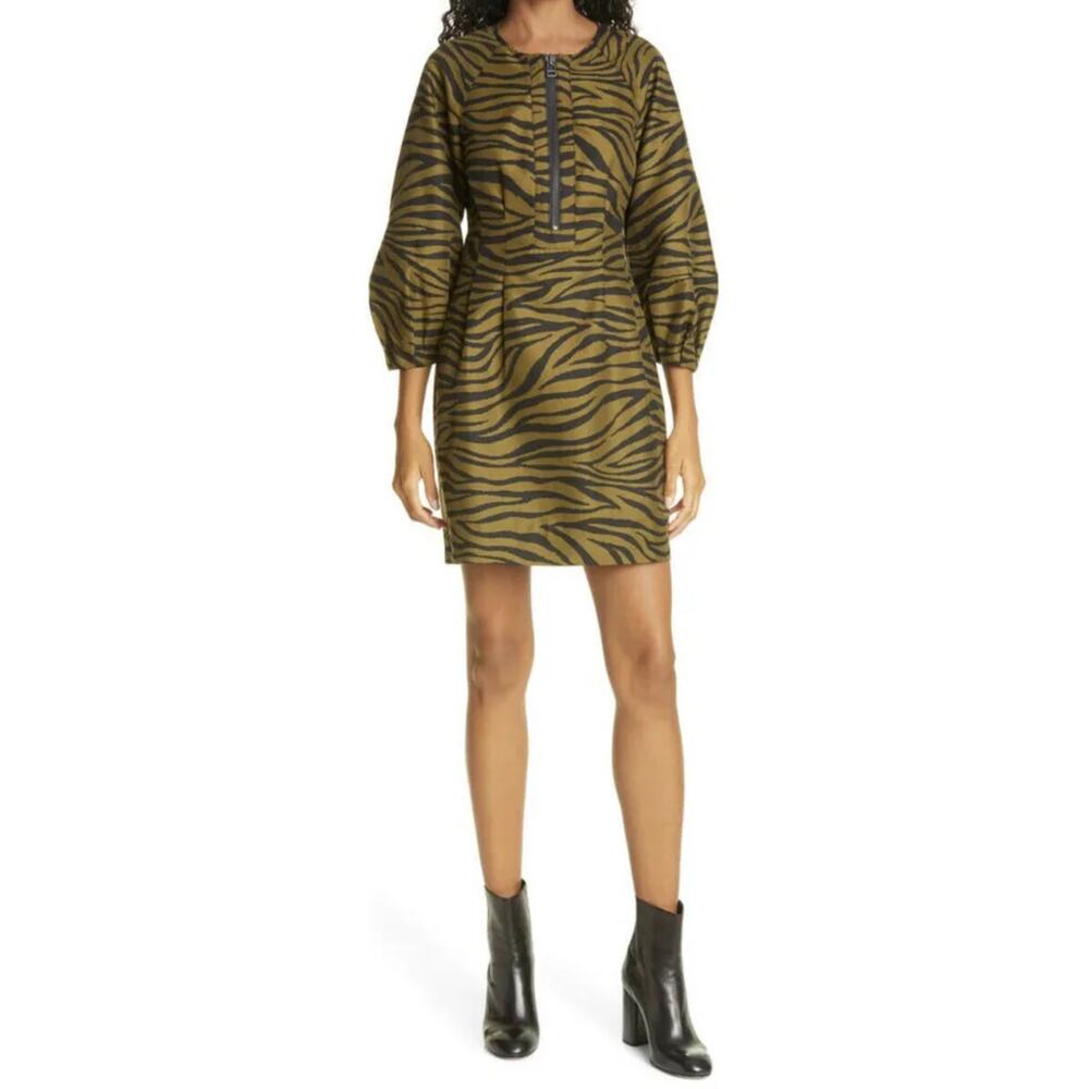 Veronica Beard Navi Olive Green Animal Print Mini Dress Chic Size  XS Size 2